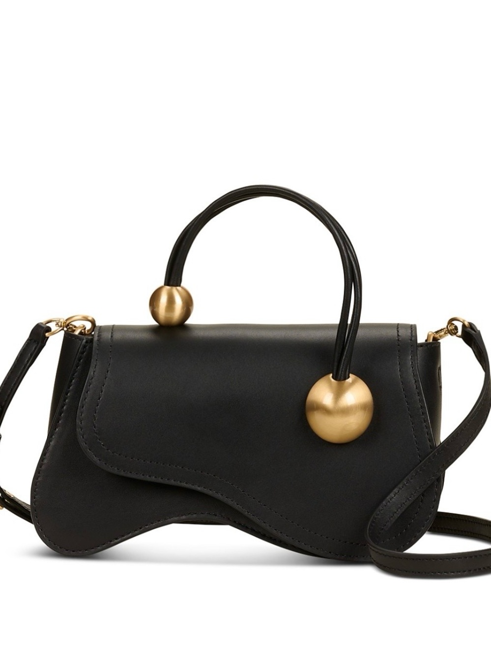 cult gaia Black Crossbody Satchel with Gold Orb Accents
